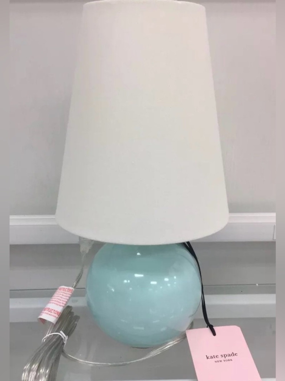 Kate Spade BABY BLUE ball table top lamp New